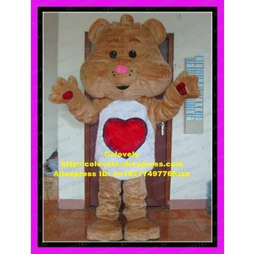 Kind Brown Bear Mascot Costume Fancy Dress With Curve Brown Eyebrow White Waistcoat Red Heart Black Spot Big Head No.5918 FS