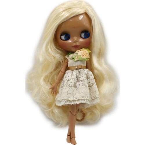 ICY DBS Blyth Doll 1/6 bjd ob24 toy golden blonde hair side parting dark skin joint body 30cm random eyes colors