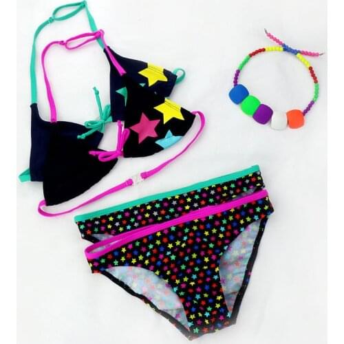 Girls 2pcs swimsuit Cute Star design backless swim suit Fashion Kids Big Children Beachwear YZ19029 8-16years