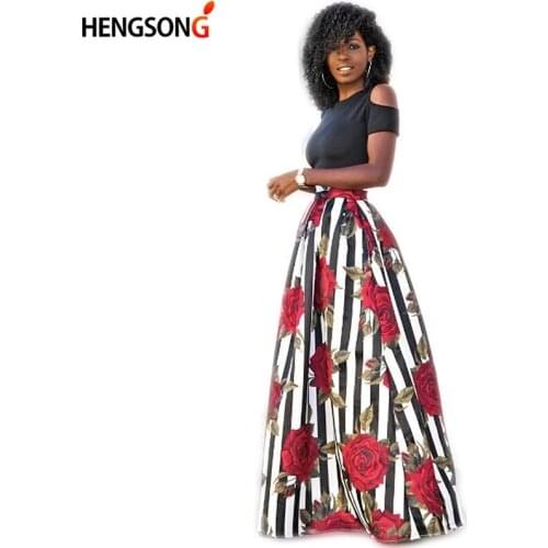 Summer Women Maxi Long Skirts Black Sexy Tops Two Pieces Fashion Ladies Female Floral Skirts Black Tops Vestidos