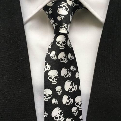 Top Arrival 5cm Fashion Narrow Ties HOT Men Casual Party Necktie Black with Scary Skulls Gravata for Halloween