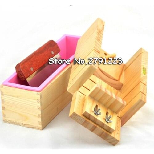 Silicone Mold Soap Making Tool Set-3 Adjustable Wooden Loaf Cutter Box 3 Pieces Stainless Steel Blades for DIY Handmade