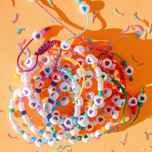 Dvacaman 2021 New INS Trendy Colorful Heart Beaded Bracelet for Women Boho Braided Drawstring Adjustable Bracelet Summer Jewelry