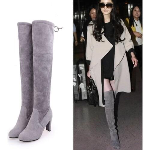 2021 New Faux Suede Slim Boots Sexy Over The Knee High Women Fashion Winter Thigh High Boots Shoes Woman Fashion