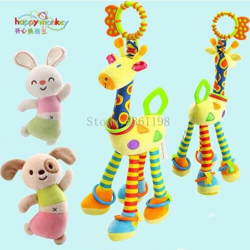 New Arrival Soft Giraffe Animal Handbells Rattles Plush Infant Baby Development Handle Toys Hot Selling WIth Teether Baby Toy