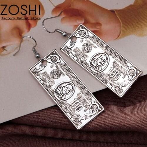New Creative 100 Dollar Bills Vintage Hanging Earrings For Women Moon Zircon Dangle Pendant Ear Jewelry Party Friendship Gifts