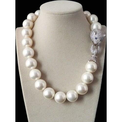 Huge 20mm Genuine White South Sea Shell imitation Pearl Necklace AAA Crystal Clasp