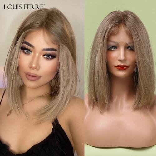 LOUIS FERRE Short Straight Bob Wigs 13*1 T Part Lace Wigs High Temperature Synthetic Blonde Hair Wigs for Women Daily Cosplay