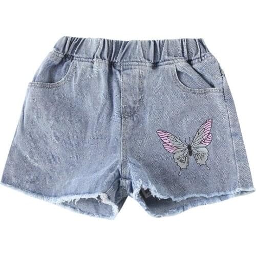 YourSeason Kids Girls Cotton Cartoon Butterfly Shorts Fashion Children Girl Elastic Waist Short Jeans Summer Pants Clothing
