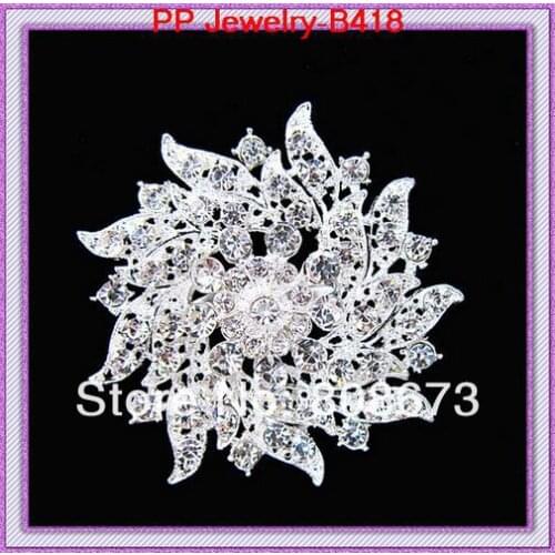 Pretty Flower Hot Selling Design Crystal Flower Wedding Bridal Bouquet Flower Brooch Silver Diamante Brooch Pin