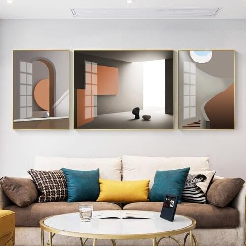 Modern contracted abstract building space orange porch sitting room mural poster prints the adornment picture on canvas wall