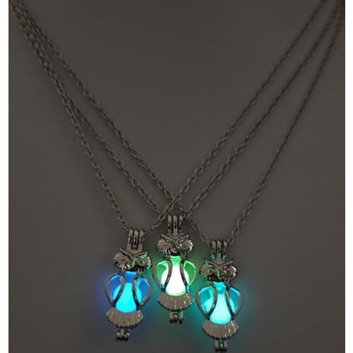 Glow in the Dark Punk Jewelry with Silver Color Owl Shaped Locket Pendant Glowing Necklace for Boyfriend Gift