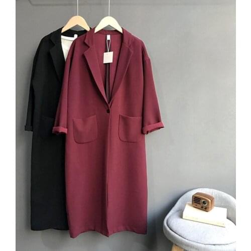 2020 Spring Autumn mid-long BF Trench Coat Female one button cocoon loose Large Size Suit Coats for women b462
