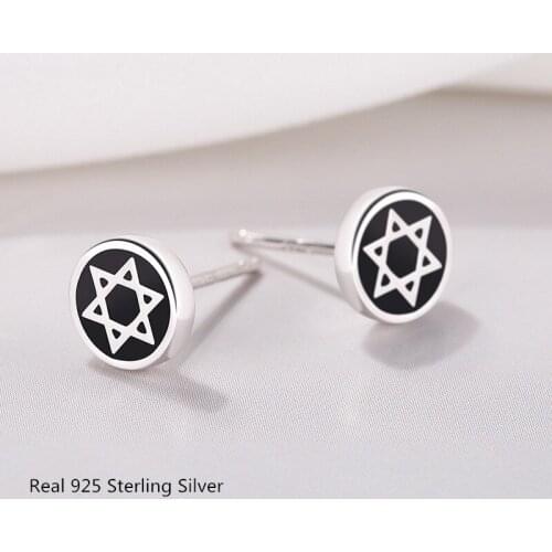 Buyee Real 925 Sterling Silver Simple Small Stud Earring Women Six-pointed STAR Punk Earring for Women Men Rock Punk Jewelry