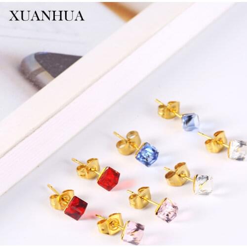 XUANHUA Charm Crystal Earrings Stainless steel Jewelry Woman Vogue 2019 Stud Earrings Gifts For Women Fine Jewelry Accessories