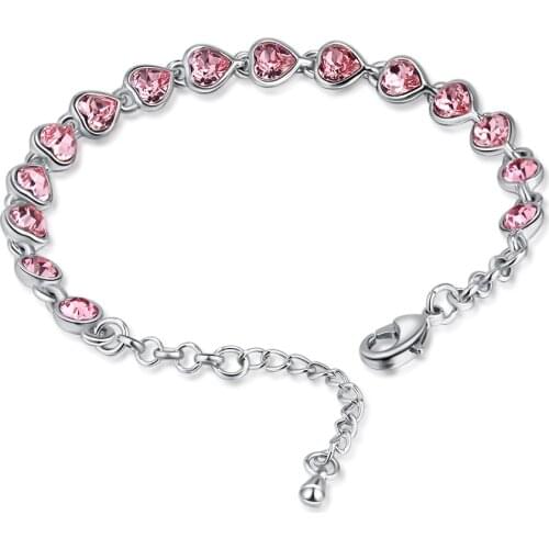 2019 Romantic Heart Beads Chain Bracelet Bangle Crystals From Swarovski Silver Color Charm Hand Jewelry For Women Wedding Gifts