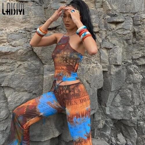 Womens tracksuit Print Camis Crop Top Pants Two Piece Set New Chinese Style Skinny Casual Trouser Suits Y2k Sets Women Outfit