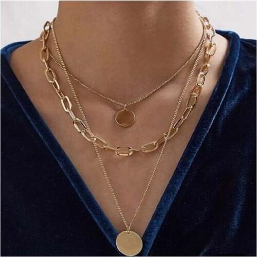 Find Me Multilayer Alloy Necklace New Geometric Round Pendant Necklace For Women Fashion Jewelry Accessories