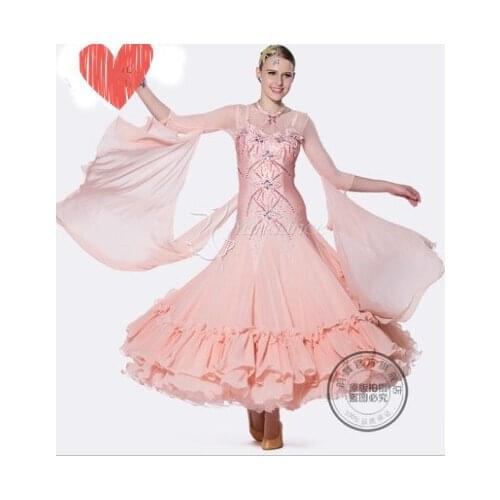 Elegant customize pink Fox trot ballroom Waltz tango salsa competition ballroom dance dress for lady girl women