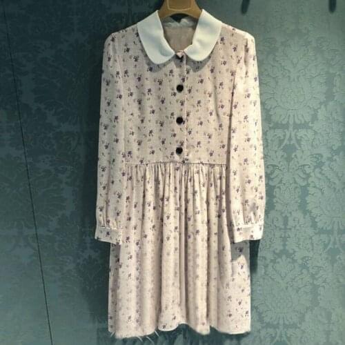 Korean Vintage Floral Printed Chiffon Midi Dresses for Women 2021 Spring Autumn Elegant Long Sleeve Pink Dress Clothes