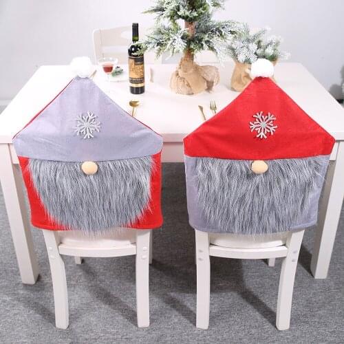 1pc Santa Claus Cap Chair Cover Nordic Christmas Dinner Table Party Gray Red Hat Chair Back Covers Xmas Christmas Decor for Home