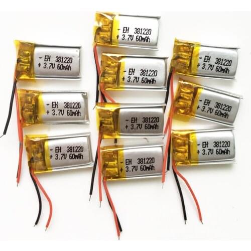 10 pcs 60mAh small size lithium polymer li po rechargeable battery for MP3 bluetooth pen MID headset headphon video pen 381220