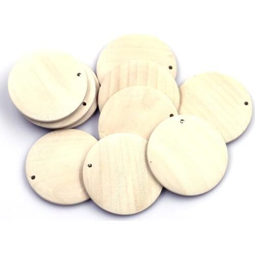 10Pcs Wood Pendants Wooden Pictureable Round Natural Color For Charm Necklaces Craft Jewelry DIY Finding 4.5cm