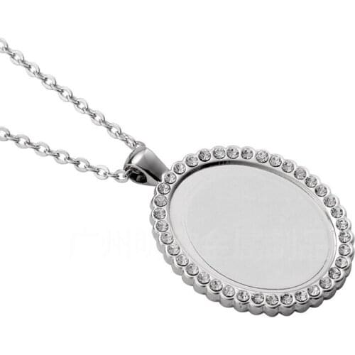10pcs/lot sublimation blank round necklaces pendants with drill necklace pendant hot tranfer printing consumable