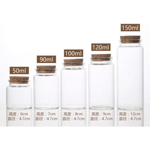 100pcs/lot 47*90mm 120ml Glass Wish Bottles Empty Clear Cork Glass Bottles Vials For Wedding Holiday Decoration Christmas Gifts