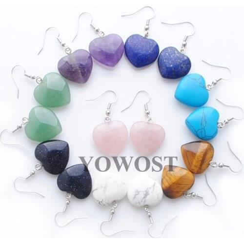 4 Pairs Fashion Hook Earring Women Multiple Natural Stone Romantic Heart Pendant Beads Dangle Earrings Wedding Jewelry QBR335