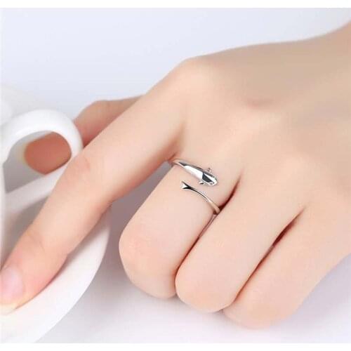925 Sterling Silver Dolphin Fish Rings For Men Women Adjustable Open Whale Ring Engagement Wedding Rings Girls Gift Jewelry