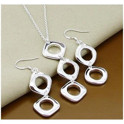 African Jewelry Sets 925 Silver Geometric Pendants Necklaces Earrings Set Ladies Jewelry