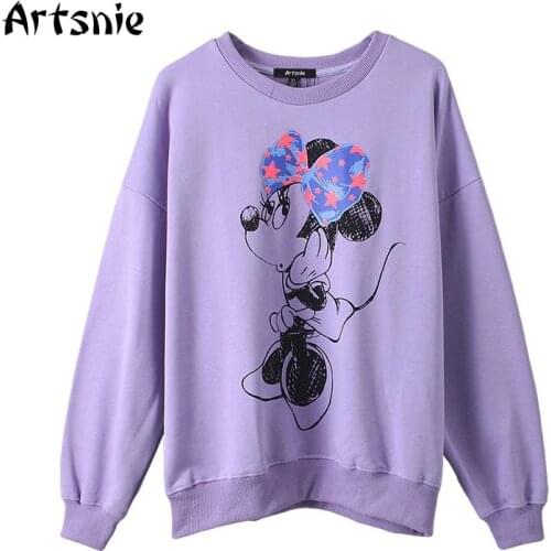 Artsnie Mickey Mouse Cartoon Sweatshirt Women Spring 2021 O Neck Long Sleeve Oversized Hoodies Streetwear Disney Sweatshirts