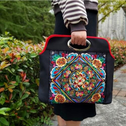Bohemia Casual women bags Black Canvas embroidered Bags Ethnic embroidery totes
