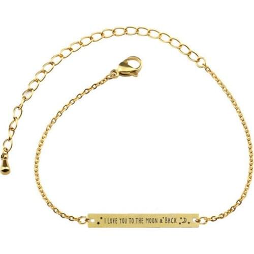 Engraved I & You To The Moon & Back Bracelet For Women Link Chain Stainless Steel Bar Bracelet Bff Gift 2021