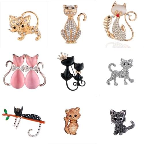 JINGLANG Metal Alloy Animal Elegant Cat Brooches Clothes Jewelry Pin Fashion Dress Coat Accessories for Women Party Gift