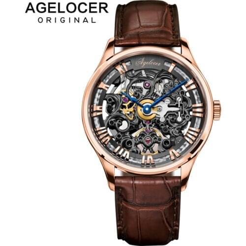 Agelocer Luxury Top Brand Mens Watches Luxury Gold Watch Skeleton Men Watch Automatic Watches For Men 5402D2