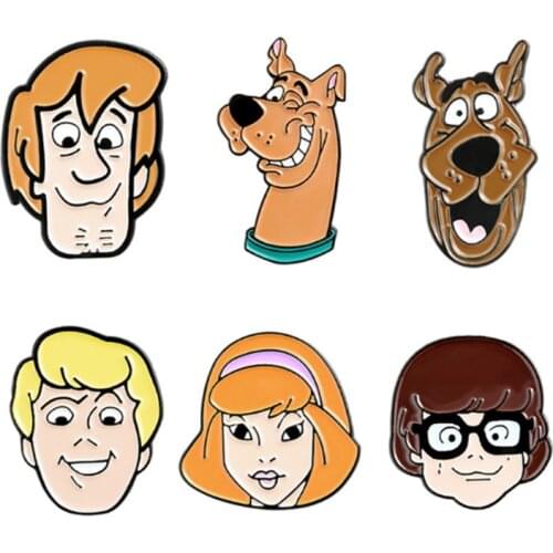 Cartoon Movies Characteer Shaggy Fred Velma Daphne Cast Enamel Pins Dog Coat Backpack Lapel Brooches For Fans Friends Gifts