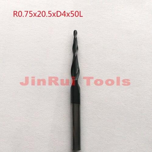 1pc R0.75*D4*20.5*50L*2F HRC55 Tungsten solid carbide Coated Tapered Ball Nose End Mills CNC milling cutters wood knife tools