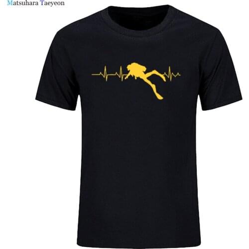 Scuba Dive Heart Beat Best Gift for Diver T-Shirts Summer Short Sleeves Soft Mens Tee Shirts Pure Cotton T Shirts NEW 2021
