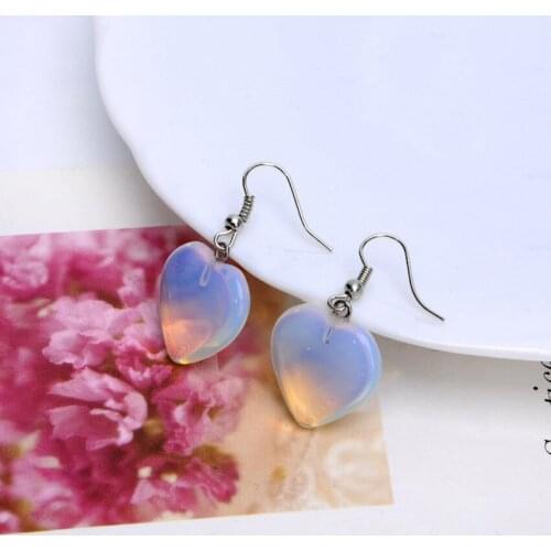 FYSL Silver Plated Love Heart Opalite Opal Dangle Earrings for Women Romantic Style Jewelry