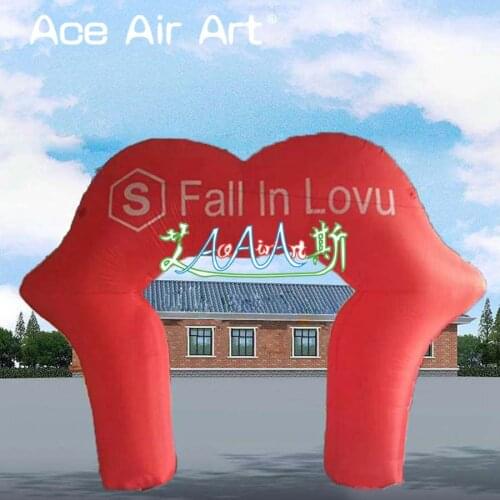 Giant red inflatable lip shape arch,inflatable Paris lip LOVE entrance arches with "Fall in lovu" logo for Valentine decoration