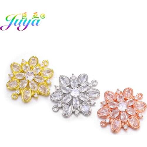 Juya DIY Luxury Cubic Zirconia Jewelry Accessories Supplies Flower Charm Connector For Women Bracelet Earrings Jewelry Making