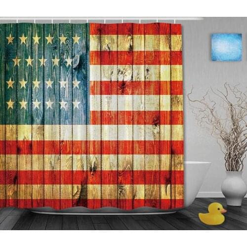 The USA Flag On Antique Wooden Classic Shower Curtains Waterproof Fabric High Quality Custom Bathroom Curtain With Hooks