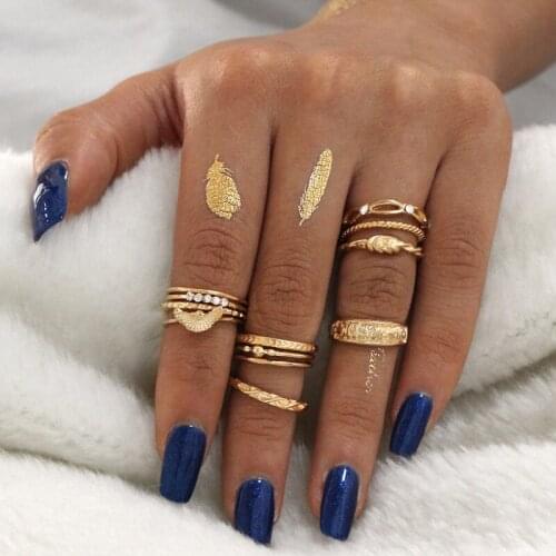 Classic Gold Silver Color Rings Geometrical Irregular Ring Set Lady Charm Costume Jewelry Accessories Midi Rings For Women