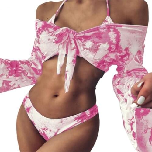 3Pcs/Set Bikini Suit Swimsuit Low Waist Elastic Slim-Fit Chinlon Three-Piece Leopard Print Bikini Set Beach Wear Bathing Suit