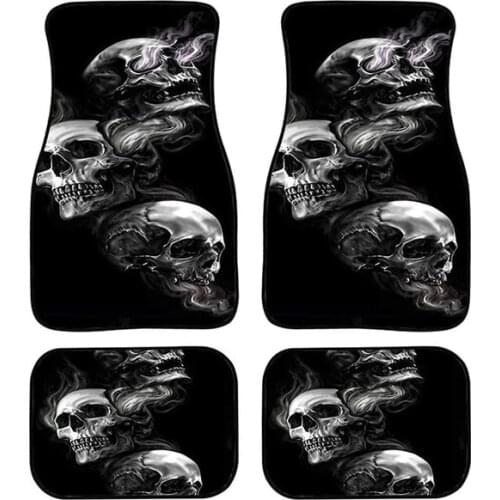 Aimaao Skull Floor Mats for Car 4 PCS Soft and Easy to Put on The Seats Black For Housse Voiture Peugeot Partner Nissan VW