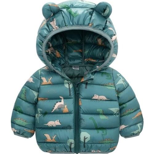ZWF1393 Boys Jackets Children Winter New Fashion Girls Long Sleeve Clothes with Hooded Cartoon Pattern Zipper Coat