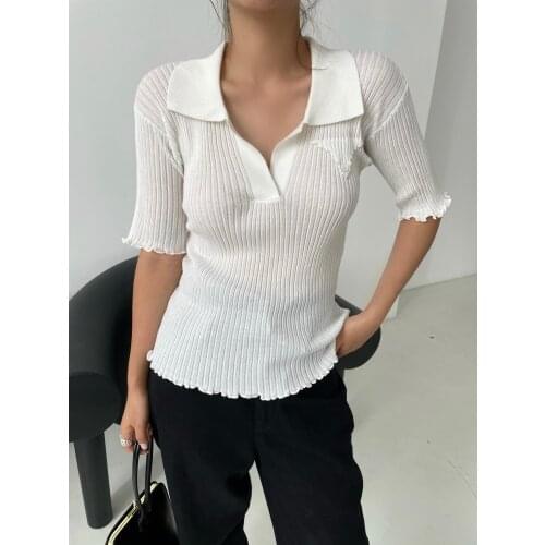 High 2021SS Summer Quality Women Knitted Thin T-Shirt Female Casual Slim Tops Tee 4 Color Ddxgz2 5.19