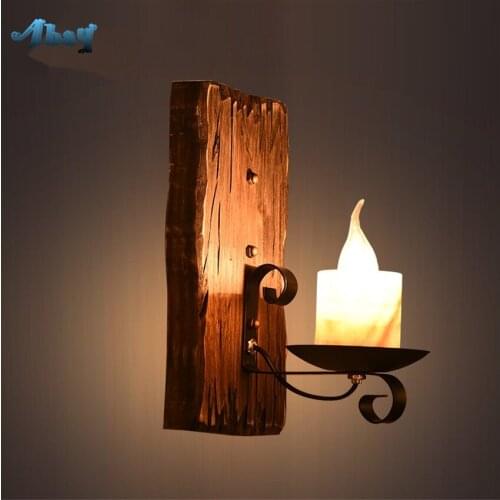 Loft Candle Stick Sconces Wall Lamps Living Room Restaurant Bedroom Bedside Lights Industrial Aisle Staircase Shop Wood Fixtures